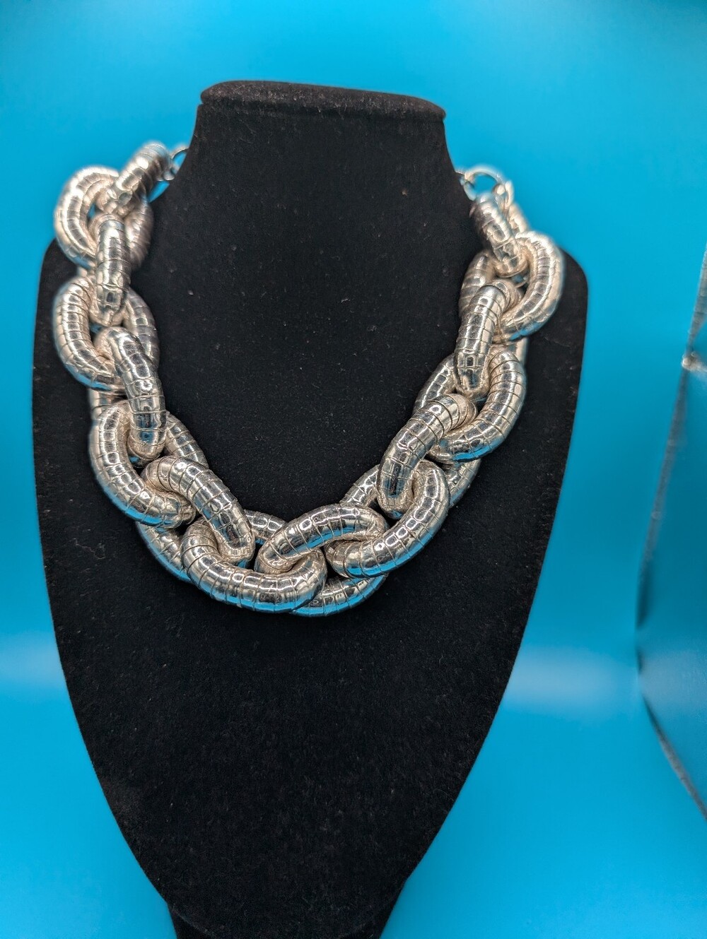 Chunky Silver Link Statement Necklace